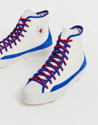 white blue and red converse