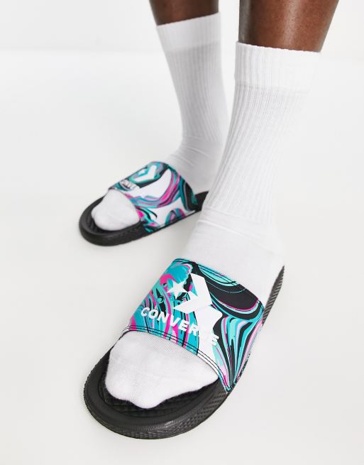 Converse - All Star - Sorte sliders med marmorprint
