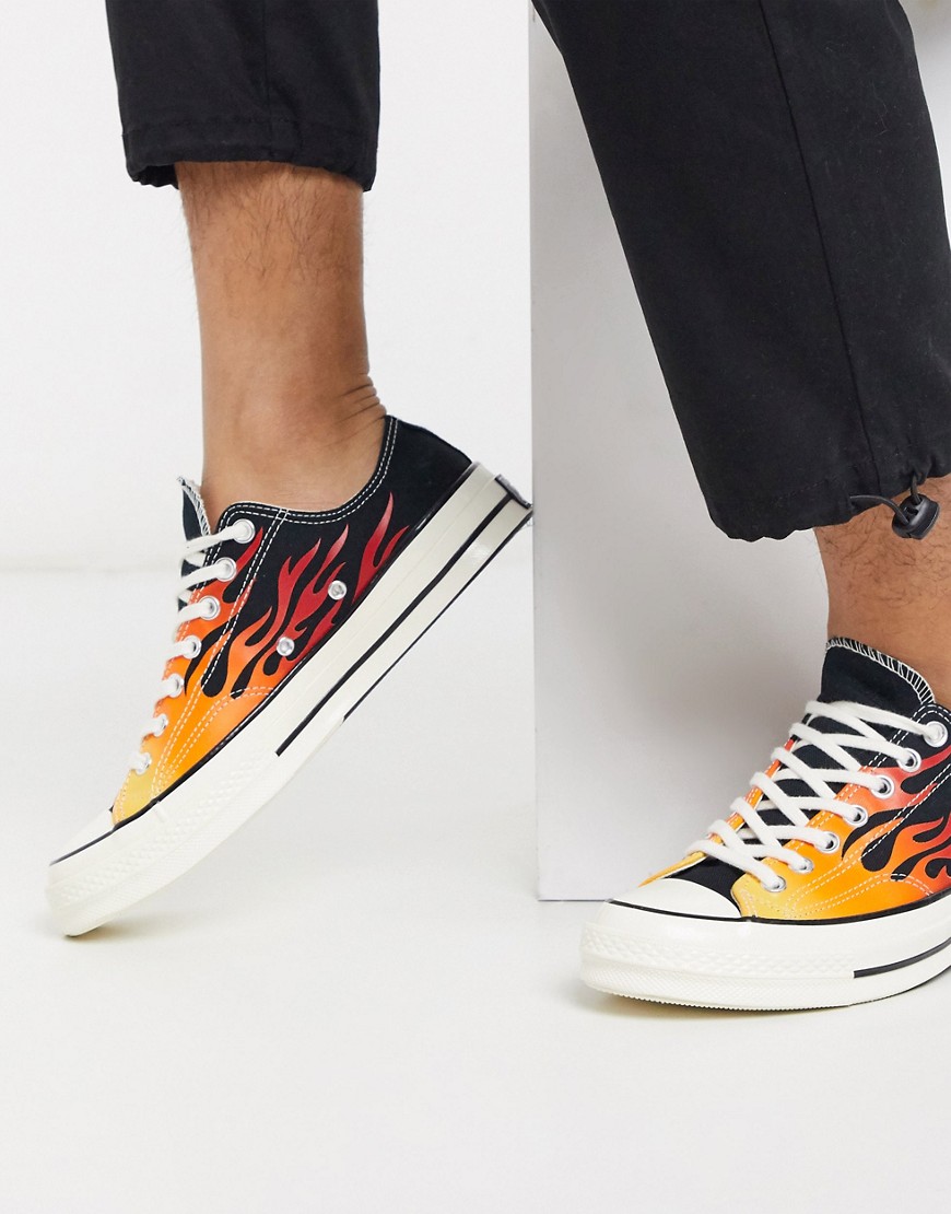 CONVERSE ARCHIVE FLAME PRINT CHUCK 70 OX SNEAKERS IN BLACK,167813C