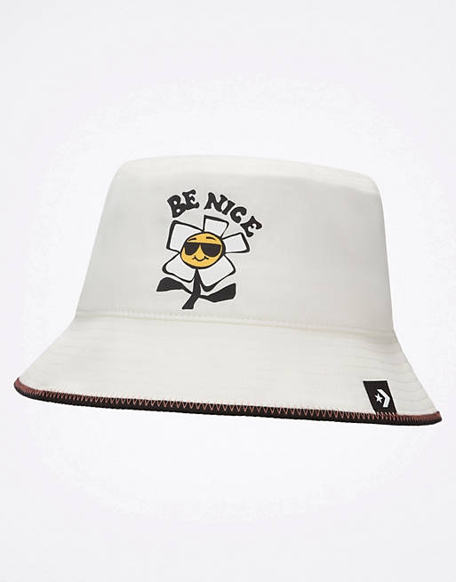 Converse Be Nice graphic bucket hat in off white | ASOS