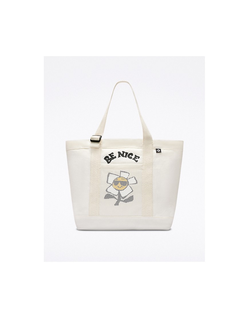 Converse Be Nice graphic canvas tote bag in off-white