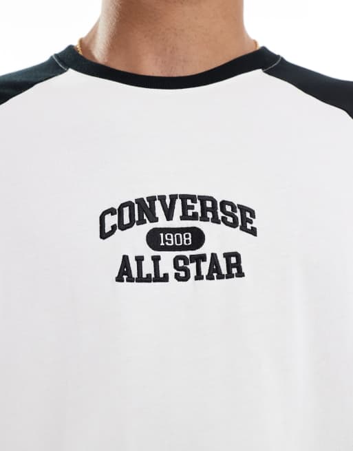 Converse – Biało-czarny T-shirt z długimi rękawami w uczelnianym stylu, 3 z 4
