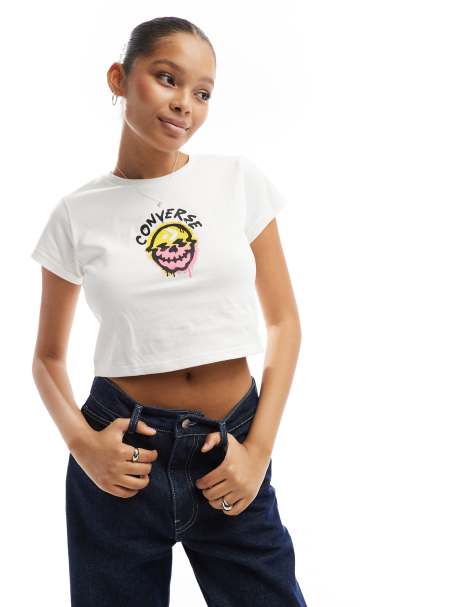 Converse – Biały T-shirt z nadrukiem czaszki namalowanej sprayem - view 1
