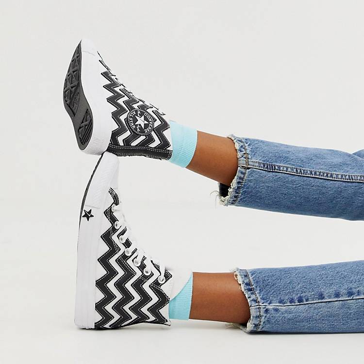 Ulykke økologisk roman Converse Black And White Zig Zag Chuck Taylor Hi All Star Leather Voltage  Sneakers | ASOS