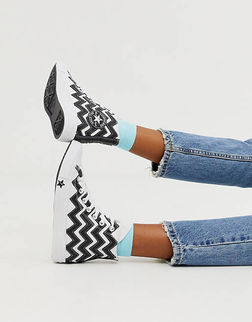 Converse black and white Zig Zag Chuck Taylor Hi All Star leather voltage  trainers | ASOS