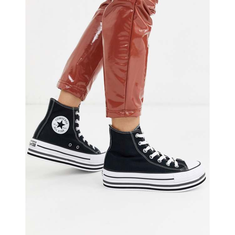 Converse black chuck taylor hi hotsell all star platform layer trainers