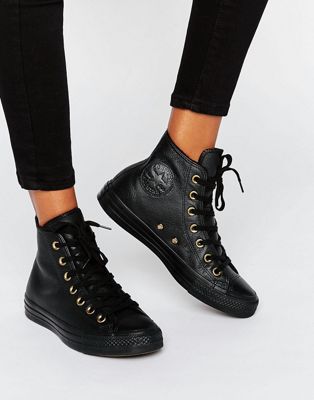 black leather high tops converse