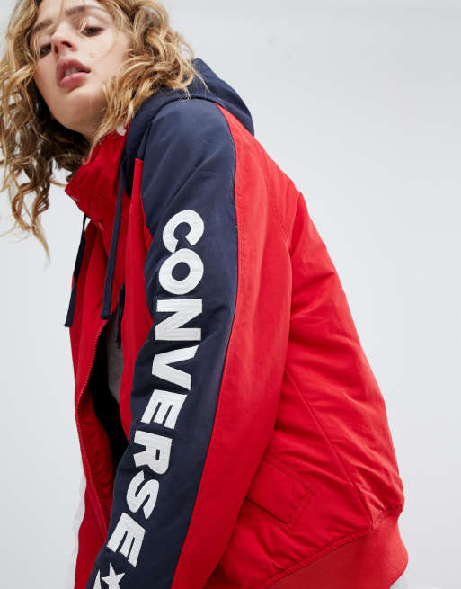 Adición Resignación un poco Converse Boat Jacket In Red With Arm Logo | ASOS