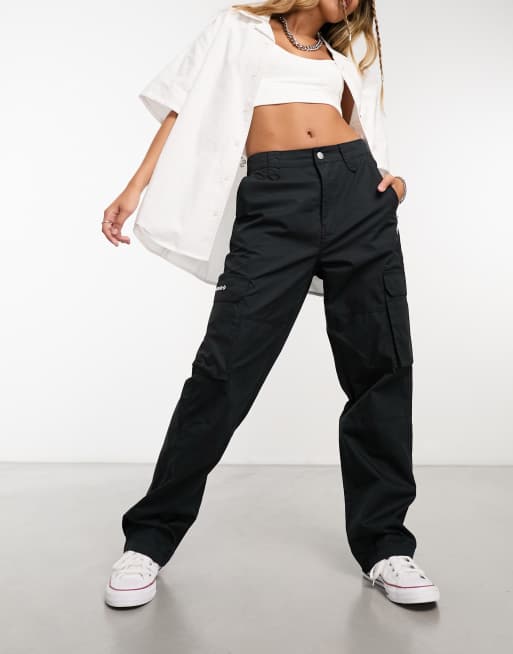 Plain Cropped Halter Top / Mid-Waist Plain Loose-Fit Cargo Pants