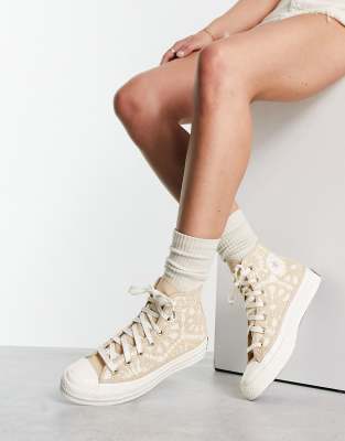 Converse Chuck 70 crochet hi trainers in taupe - ASOS Price Checker
