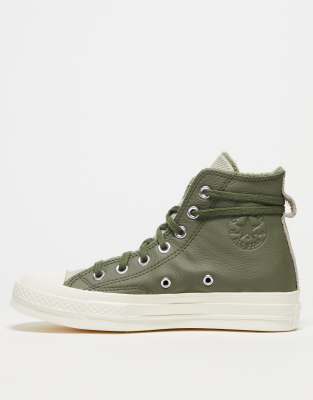 Converse - Chuck 70 - Baskets montantes en cuir avec doublure en fausse fourrure - Vert fonctionnel