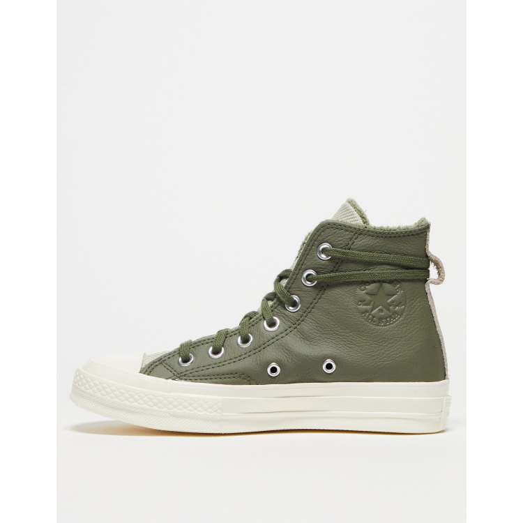 Converse Chuck 70 Baskets montantes en cuir avec doublure en fausse fourrure Vert fonctionnel