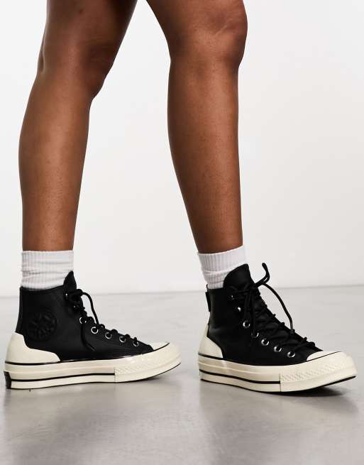 Converse cuir clearance noir montante