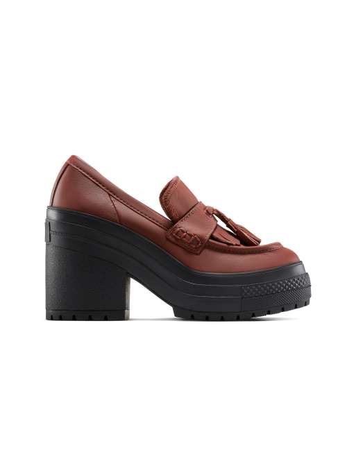 Converse - Chuck 70 De Luxe - Leren loafers met hak en plateauzool in donkerbruin en zwart