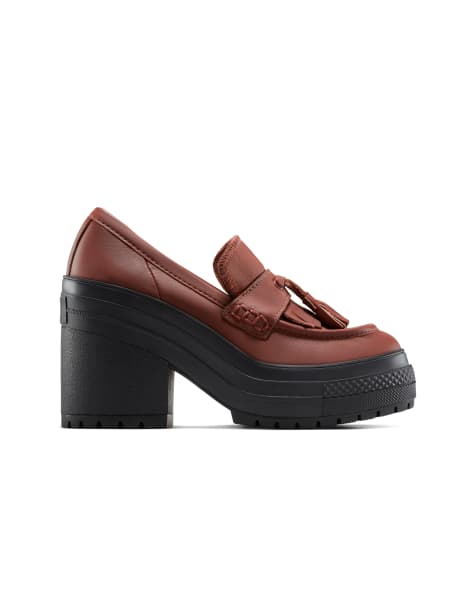 Converse - Chuck 70 De Luxe - Mocassini con tacco e plateau in pelle color arrosto scuro/nero - view 1