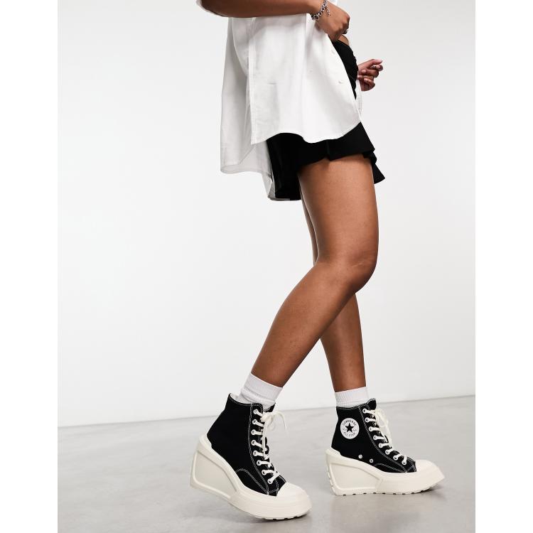 Converse black wedge deals sneakers