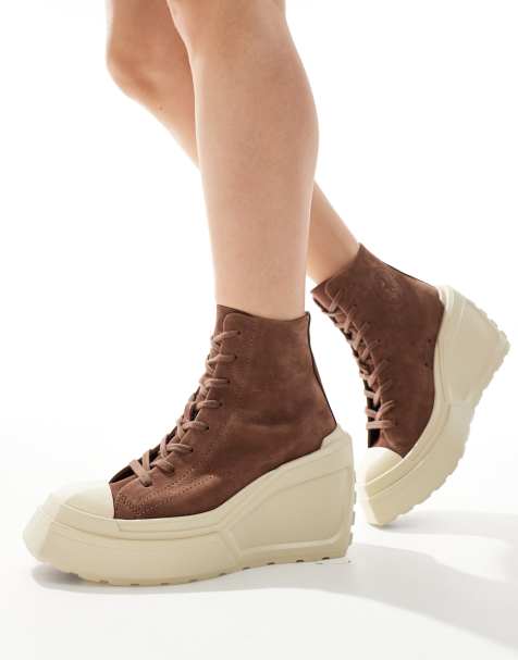 Converse Chuck 70 De Luxe wedge platform hi top sneakers in brown - view 1
