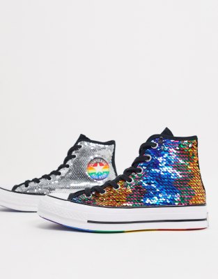 converse blu paillettes