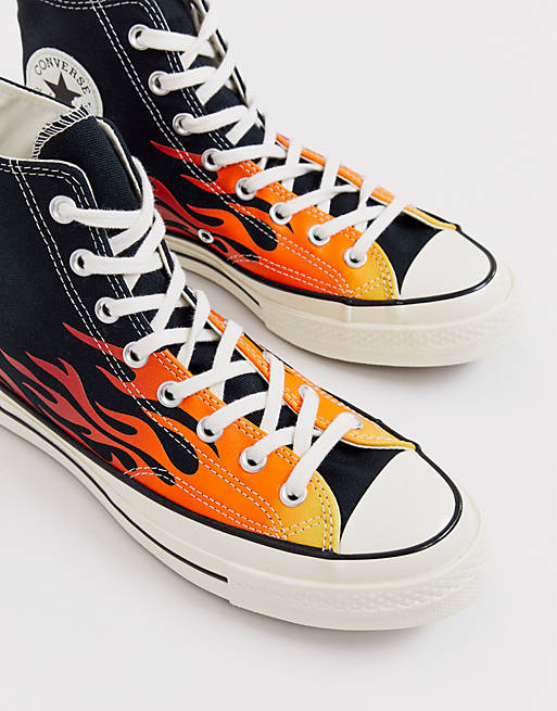 Converse Archive Flame Print Chuck 70 Ox Trainers In Black | Converse ...