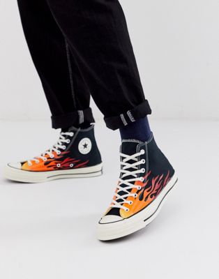 Converse - Chuck 70 Hi Archive - Sneakers alte nere con fiamme stampate |  ASOS