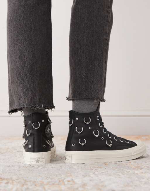 Converse - Chuck 70 Hi - Baskets avec détail en métal argenté - Noir, 3 de 5