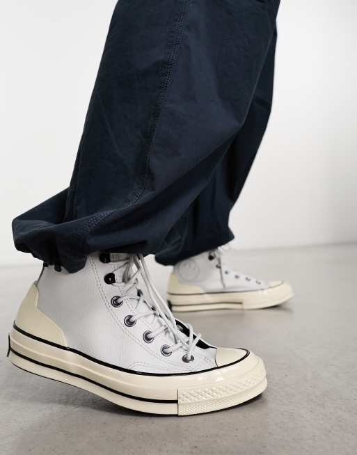 Converse montante discount cuir blanc