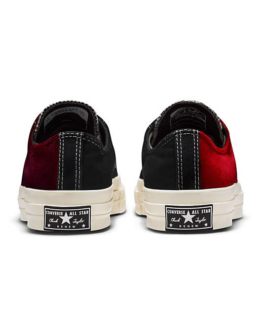 Few Scatter action Converse Chuck 70 Hi beyond retro velvet sneakers in black/red | ASOS