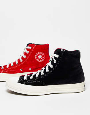 CONVERSE CHUCK 70 HI BEYOND RETRO VELVET SNEAKERS IN BLACK/RED