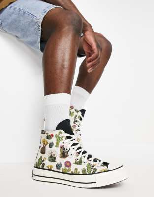 Converse – Chuck 70 Hi – Białe buty sportowe za kostkę we wzór sukulentów