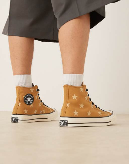 Converse – Chuck 70 Hi – Brązowe buty sportowe z nadrukiem w gwiazdki, 5 z 5
