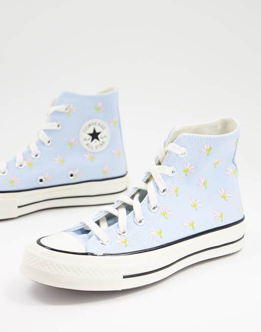 Converse Chuck 70 Hi floral embroidered sneakers in blue | ASOS