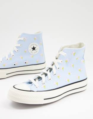 Converse Chuck 70 Hi floral embroidered trainers in blue ASOS