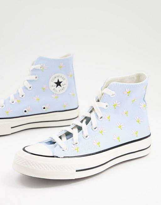 Converse Chuck 70 Hi floral embroidered trainers in blue
