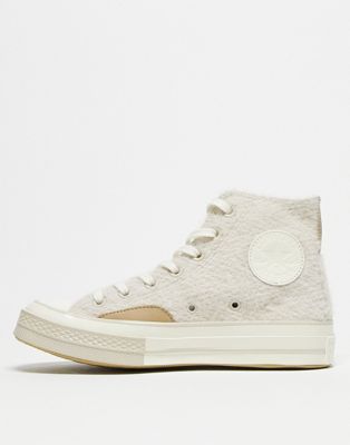 Converse Chuck 70 Hi fuzzy faux fur trainers in sand beige | ASOS