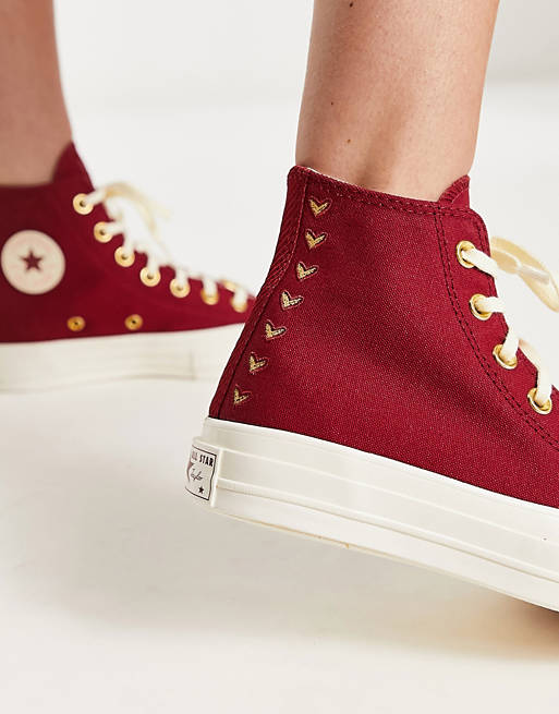 Converse Chuck 70 Hi heart embroidery sneakers in red | ASOS