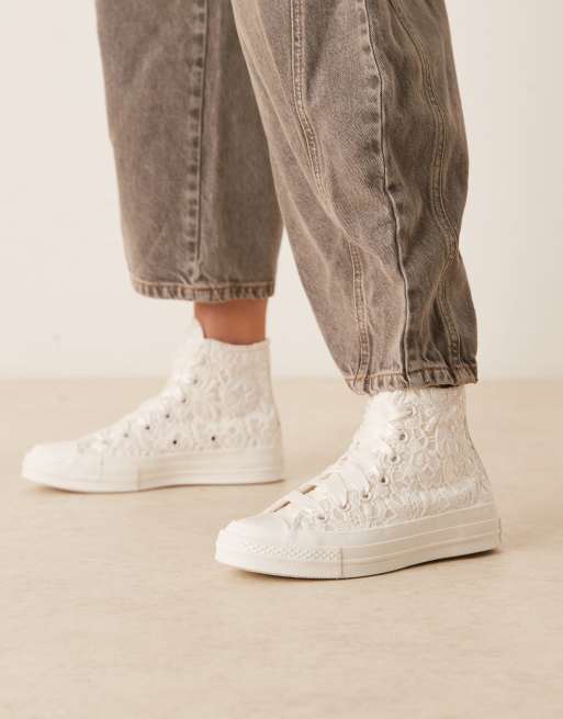 Converse - Chuck 70 Hi - Hvide sneakers i blondestof med snørebånd , 5 af 5