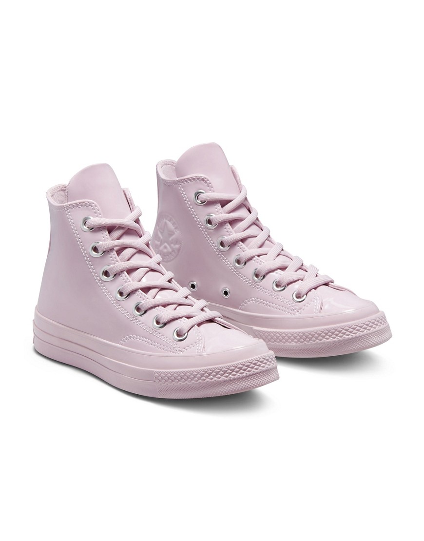 CONVERSE CHUCK 70 HI HYBRID SHINE PATENT FAUX-LEATHER SNEAKERS IN HIMALAYAN SALT-PINK,571584C