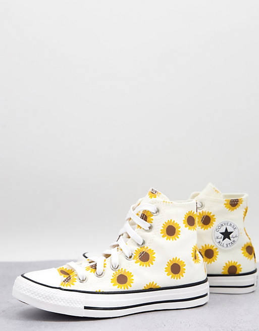 Converse Chuck 70 Hi trainers in off white with sunflower print