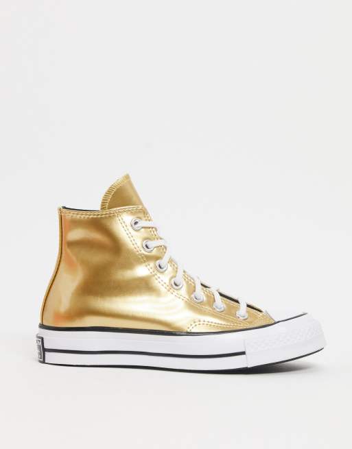 Metallic gold high top sneakers sale