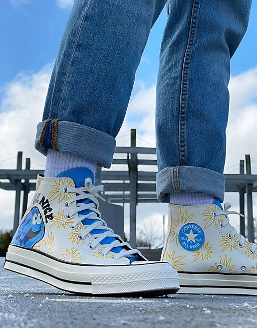 Converse Chuck 70 Hi Much Love printed sneakers in white and yellow