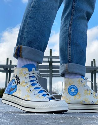 Converse Chuck 70 Hi Much Love printed trainers in white and yellow