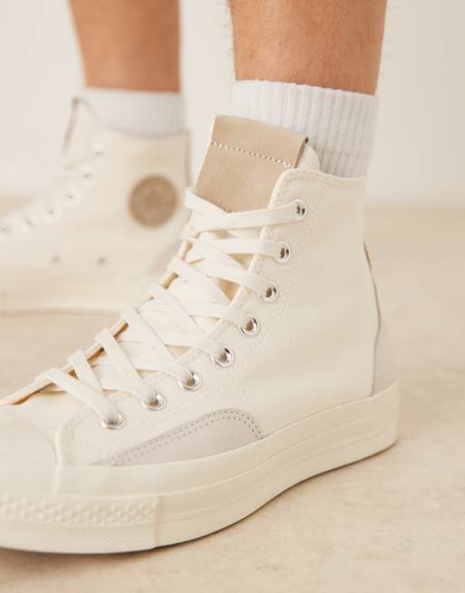 Converse – Chuck 70 Hi – Naturvita sneakers i blandat material, 3 av 5
