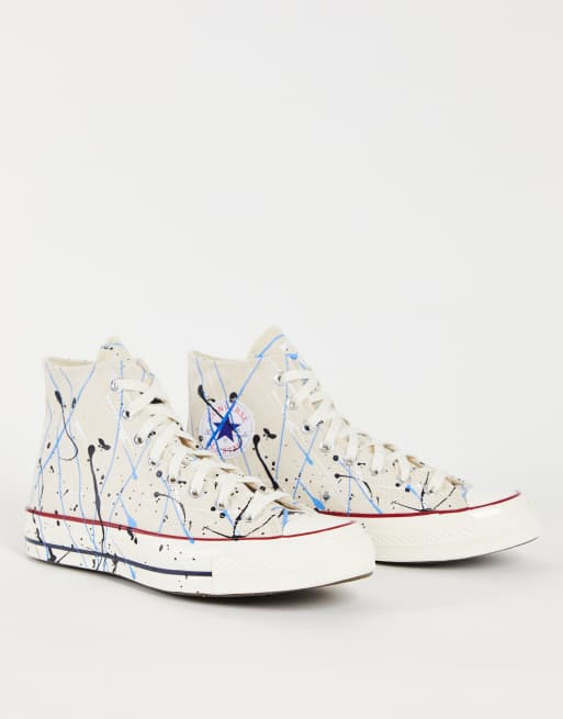 Converse – Chuck 70 Hi – Naturvita sneakers med färgstänk