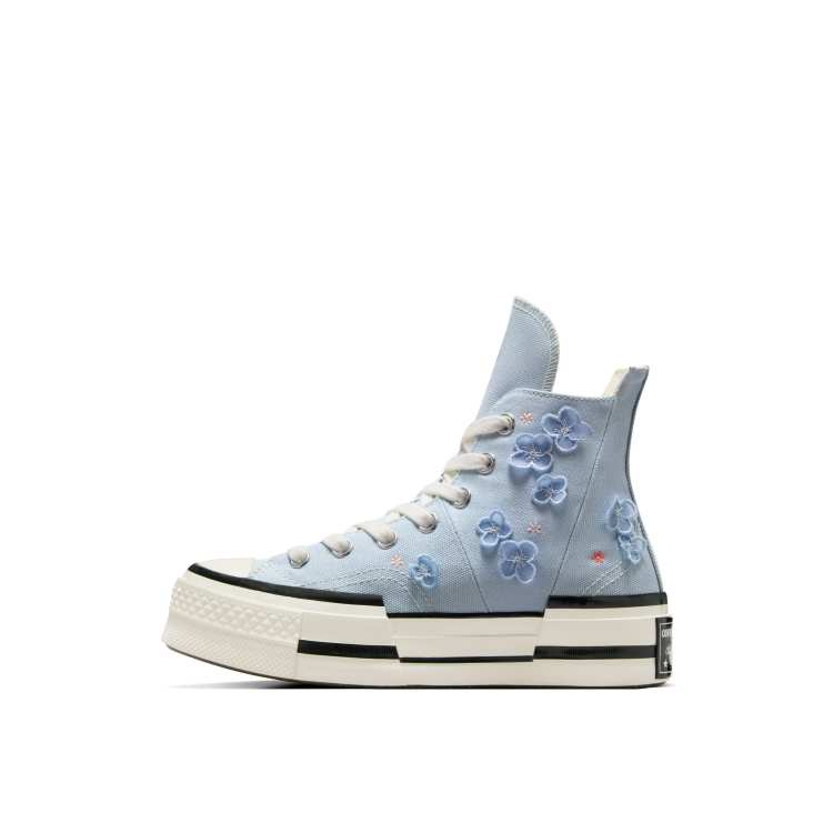 Converse Chuck 70 Hi platform sneakers with flower embroidery in blue