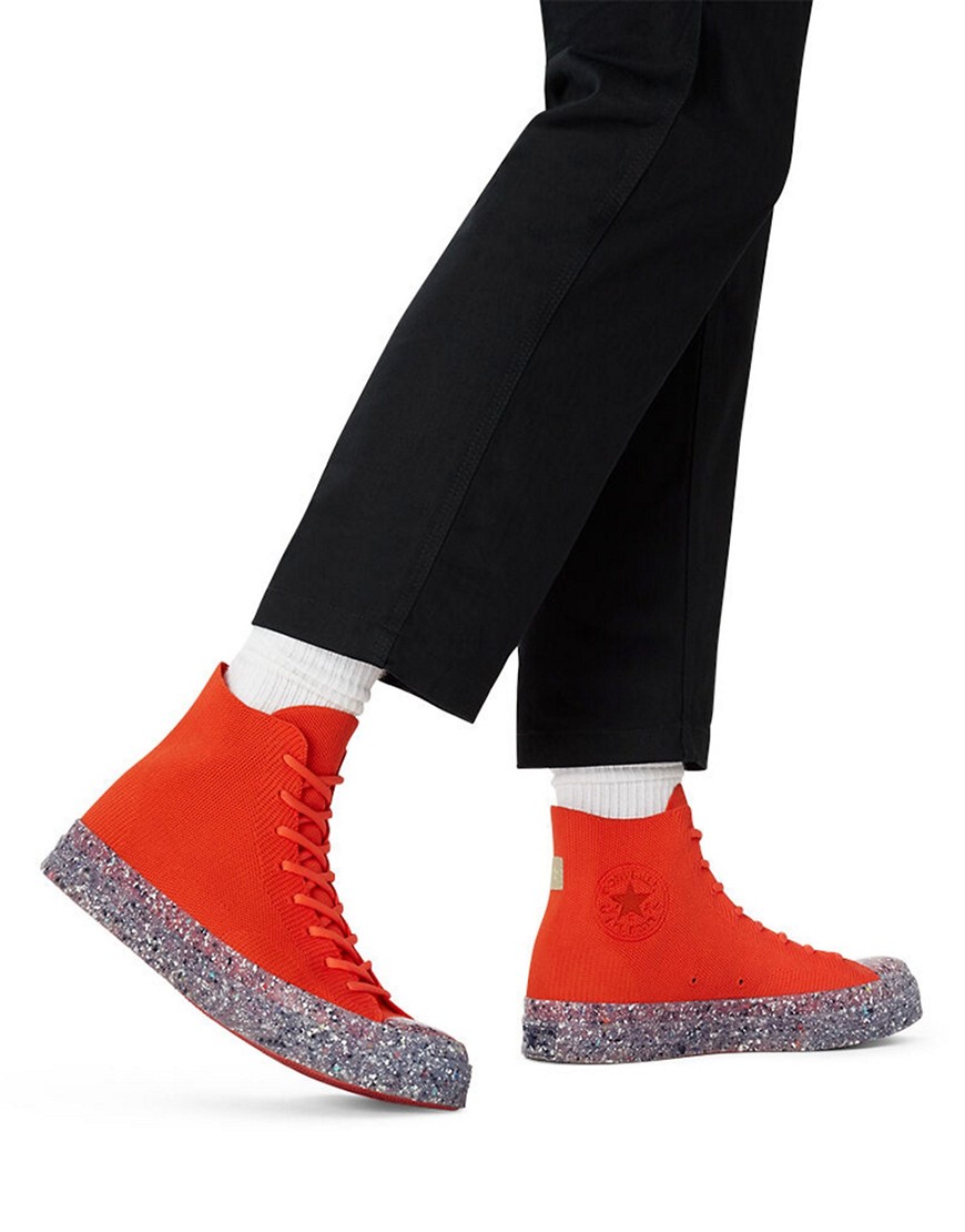 Converse Chuck 70 Hi Renew knit sneakers in bright poppy-Orange