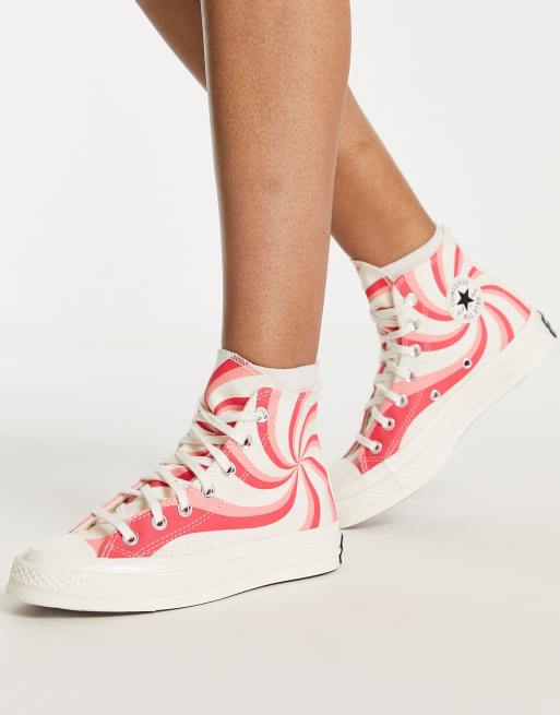 Converse – Chuck 70 Hi – Różowo-białe buty sportowe za kostkę ze wzorem w fale