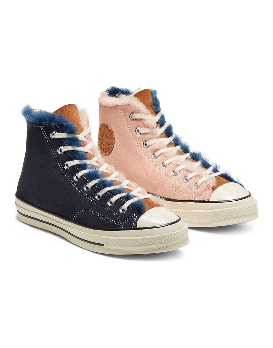 Converse Chuck 70 Hi shearling sneakers in navy blue/baby pink-Multi