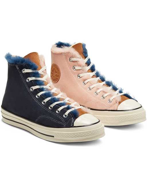 Converse Chuck 70 Hi shearling sneakers in navy blue/baby pink Converse Chuck 70 Hi shearling sneakers in navy blue/baby pink
