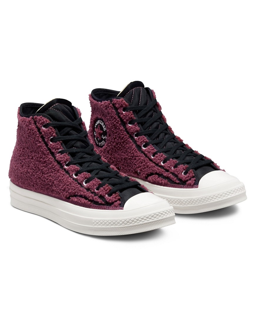 Converse Chuck 70 Hi sherpa sneakers in shadowberry-Red