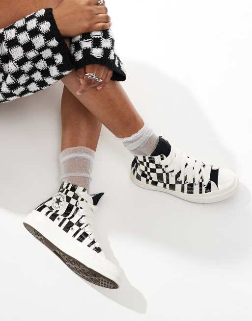 Black and white checkered converse shoes online